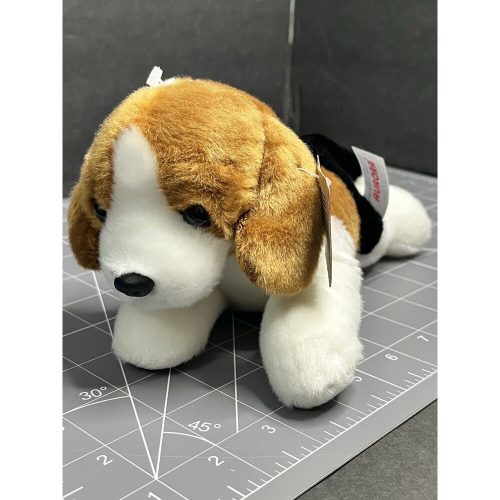 Aurora Small Plush White Brown Black Floppy Beagle Puppy Dog Stuffed Animal NWT